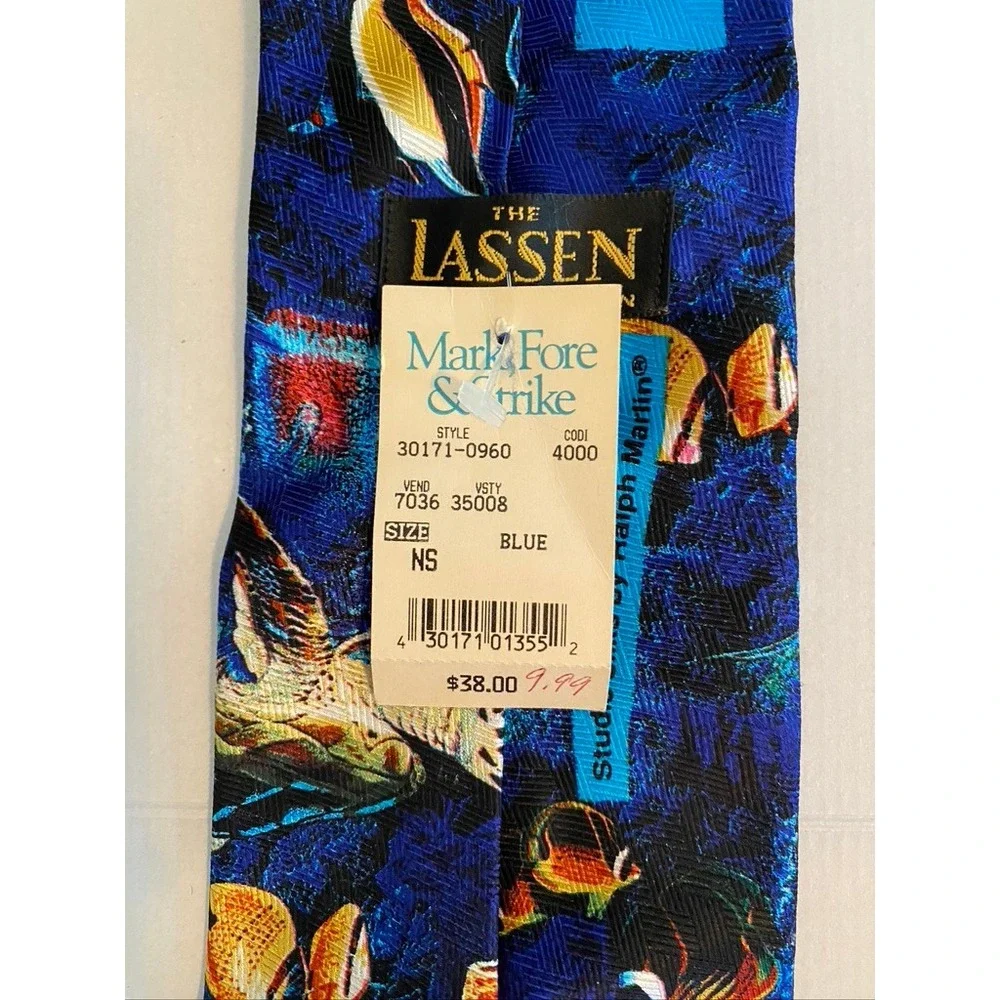 Lassen by Ralph Marlin Silk Tie Blue Tropical Fish Coral Reef Underwater Print
